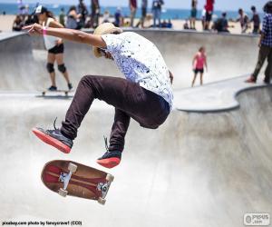 A skateboarder practicing  puzzle