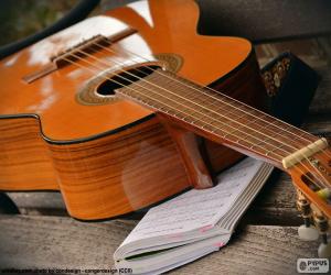 Acoustic guitar with six strings puzzle