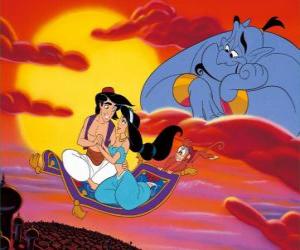 Aladdin and Jasmine in love on the flying carpet puzzle