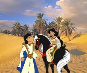 Aladdin speaking with Jasmine riding a beautiful horse puzzle