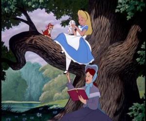 Alice receives lessons from her older sister, to which she pays no attention. puzzle