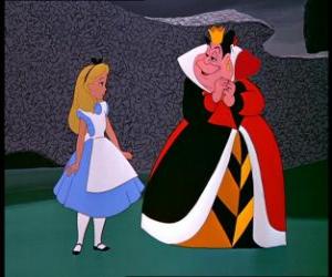Alice talking to the Queen of Hearts puzzle