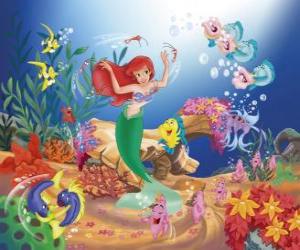 Ariel the little mermaid, dancing with their friends fish puzzle