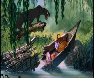 Bagheera, the panther, finds in the forest a baby lost, Mowgli puzzle