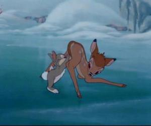 Bambi and Thumper on the iced lake  puzzle
