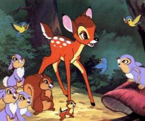 Bambi talking to Thumper and its siblings in the forest puzzle