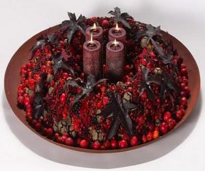 Center table with four lighted candles puzzle