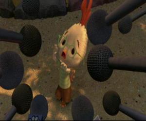 Chicken Little is interviewed by several journalists puzzle