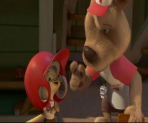 Chicken Little receives instructions from his baseball coach puzzle