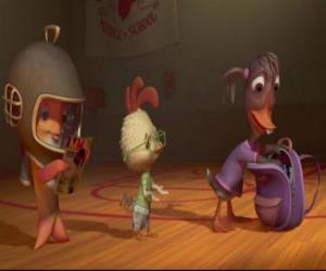 Chicken Little, talking with his friends Abby Mallard and Fish puzzle