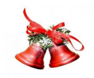 Christmas bells with a big bow and fir leaves puzzle