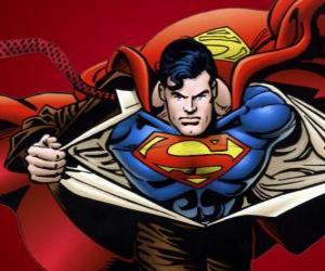Clark Kent becoming Superman with his red and blue uniform to fight for justice puzzle