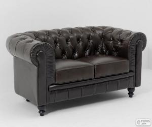 Couch, settee or sofa  with two seats, leather padded  puzzle