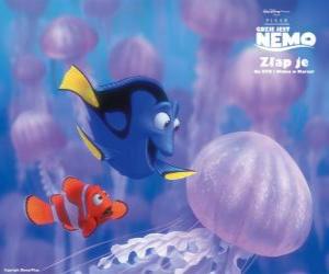 Dory and Nemo's father, Marlin, swimming among the jellyfish puzzle