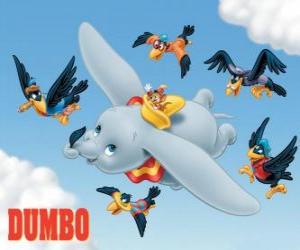 Dumbo, the little elephant, flying using his large ears as wings puzzle