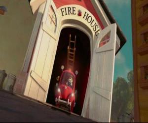 Fire truck, leaving the barracks following the warning of Chicken Little puzzle