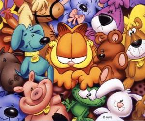 Garfirld surrounded by stuffed animals puzzle