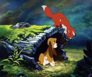 Great childhood friends, the fox Tod and the hound Cooper in the The Fox and the Hound puzzle