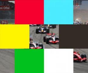 In F1 the flags by the color indicated: red, race interruption, blue, alert driver a lap down, yellow, danger, dark, excluded driver, the green, so danger, white, very slow vehicle puzzle