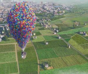 Karl's house flying through the sky propelled by thousands of helium balloons puzzle