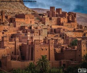 Ksar of Ait Ben Hadu, group of buildings surrounded by high mud walls, Ouarzazate, Morocco. puzzle