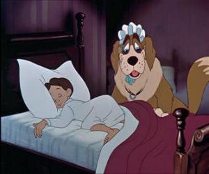 Michael Darling asleep tired at the back of Peter Pan's adventures with his dog Nana. puzzle