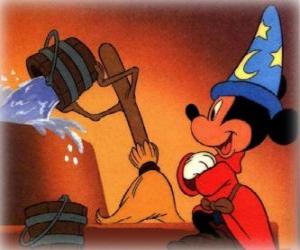 Mickey Mouse is the young assistant Yensid witch, broom making work puzzle