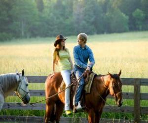 Miley Stewart / Hannah Montana (Miley Cyrus) horse riding with his friend Travis Brody (Lucas Till)  puzzle