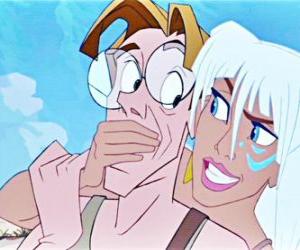 Milo James Thatch and the Princess Kidagakash Kida Nedakh, the main characters in Atlantis: The Lost Empire puzzle