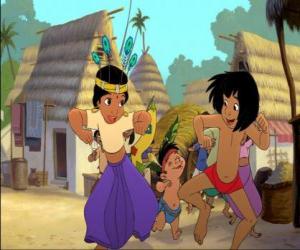 Mowgli and Shanti, her friend dancing  in the village puzzle
