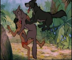 Mowgli playing with his brothers the wolves puzzle