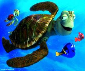 Nemo and Dory with the turtles Crush and Squirt puzzle