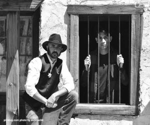 Old sheriff with a cowboy hat and star on his chest puzzle