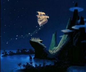 Peter Pan, brings home to Wendy, Michael and John flying through the sky puzzle