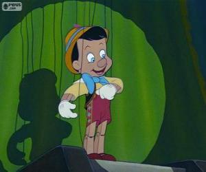 Pinocchio happy, in a performance  puzzle