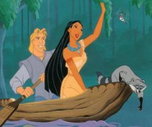 Pocahontas and John in a canoe with her pet Meeko puzzle