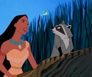 Pocahontas in a canoe with her pet Meeko puzzle