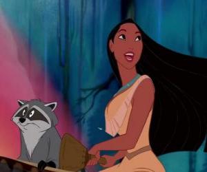 Pocahontas in a canoe with her pet Meeko puzzle