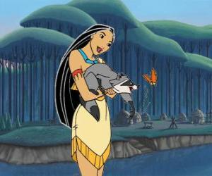 Pocahontas playing with her pet, the raccoon Meeko puzzle