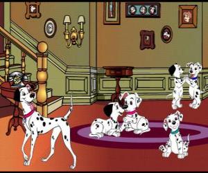 Pongo next to their dalmatian puppies puzzle