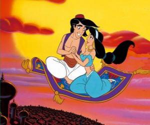 Princess Jasmine on the flying carpet with Aladdin puzzle