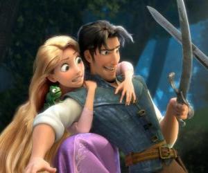 Rapunzel and Flynn in one of their adventures puzzle
