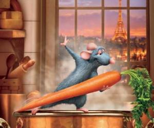 Rémy dancing with a carrot puzzle