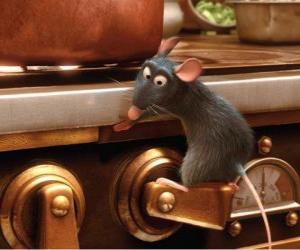 Rémy regulating the gas in the kitchen puzzle