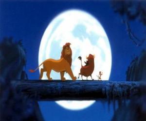 Simba walking with his friends Pumbaa and Timon puzzle