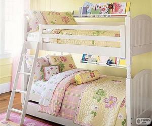 Standard bunk bed, two same size mattresses stacked one directly over the other puzzle