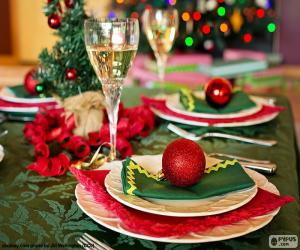 Table decorated for the celebration of Christmas puzzle
