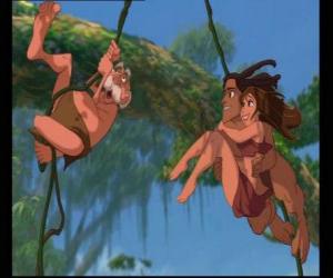 Tarzan, Jane and Porter his father hung from the vines that were left after deciding to live in the jungle puzzle