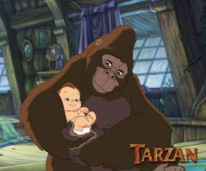 The baby Tarzan in the arms of his adoptive mother, Kala the gorilla puzzle