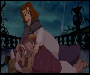 The beast is dying and Bella tells the prince who loves him. Then the spell is broken. puzzle